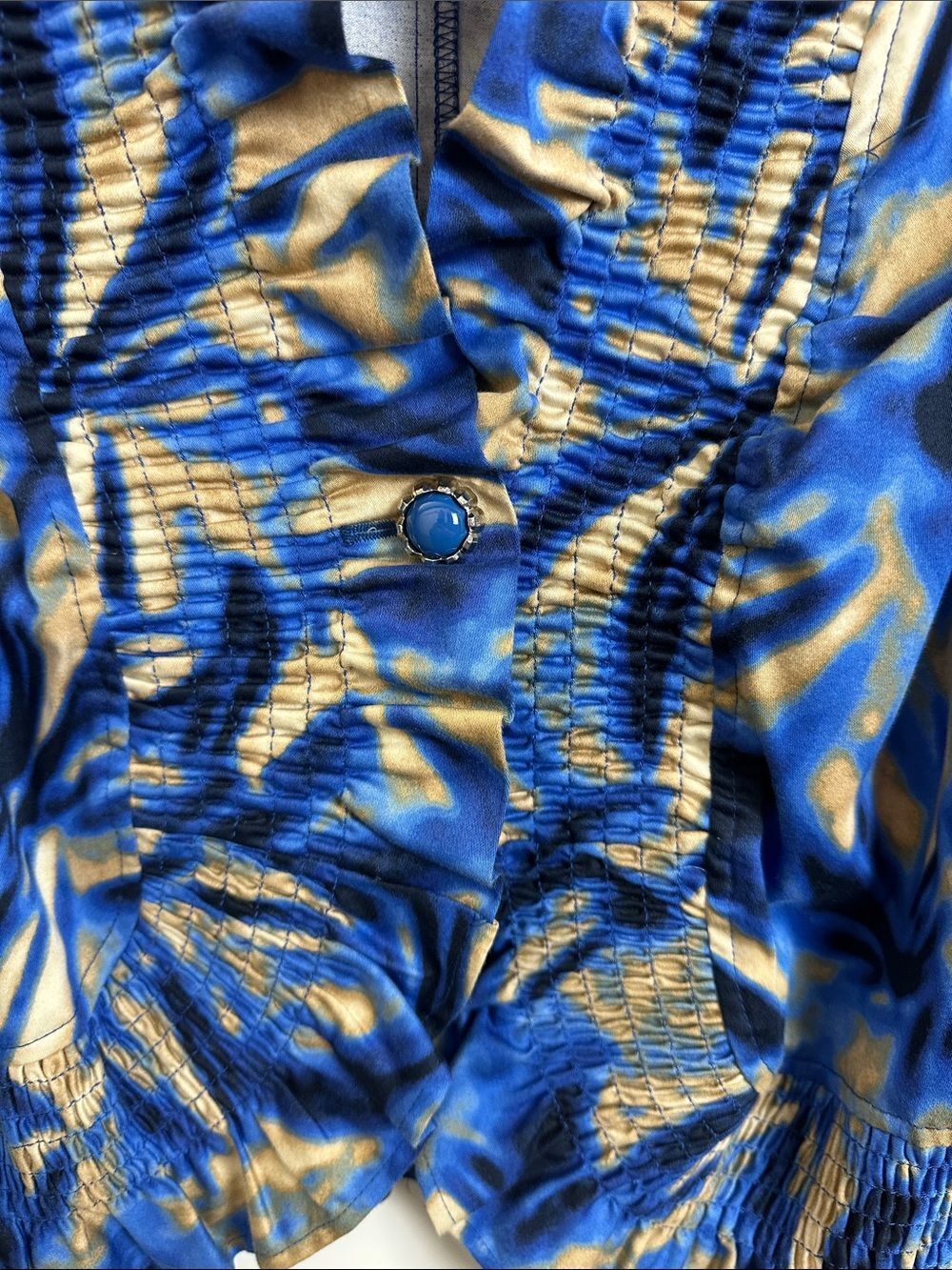 Cato Blue & Gold Ruffled Printed Jacket - Picture 3 of 10